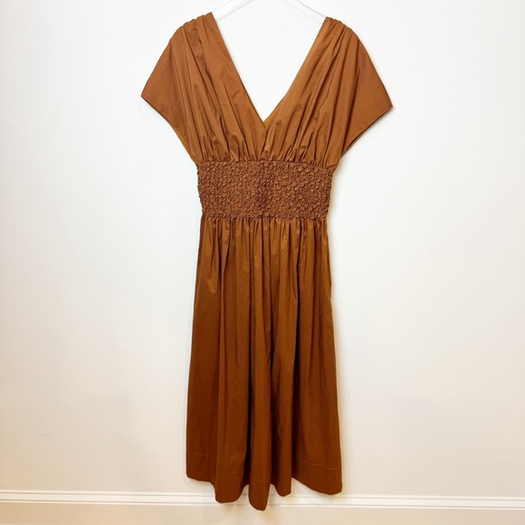 Fashion | Count Your Blessings Smocked Maxi Dress in Brown Camel - Picture 3 of 12